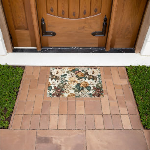 Vintage Ivory Flowers, Multicolored Roses Pattern Doormat