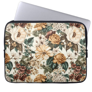 Vintage Ivory Flowers, Multicolored Roses Pattern Laptop Sleeve