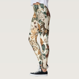 Vintage Ivory Flowers, Multicolored Roses Pattern Leggings