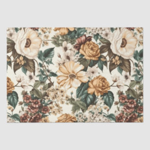 Vintage Ivory Flowers, Multicolored Roses Pattern Tissue Paper