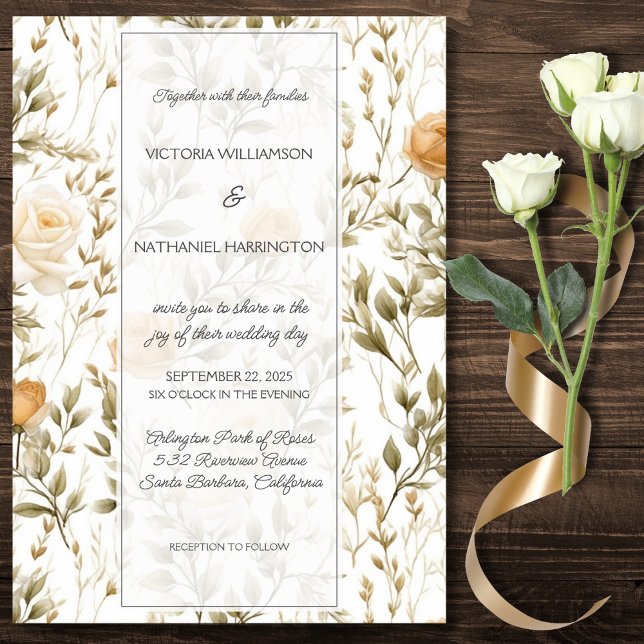 Vintage Ivory & Gold Roses Wedding  Invitation (Creator Uploaded)