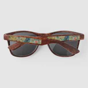 Vintage Ivory Green Blue Pink Peacock Collage Sunglasses