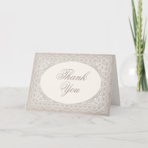Vintage Ivory Lace & Beige Linen Victorian Wedding Thank You Card