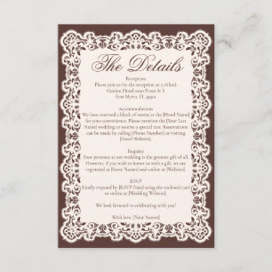 Vintage Ivory Lace Espresso Brown Vintage Wedding Enclosure Card