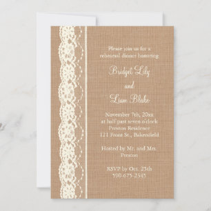 Vintage Ivory Lace & Med. Burlap Rehearsal Dinner Invitation