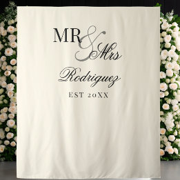 Vintage Ivory Mr & Mrs Old Money Wedding Backdrop Tapestry