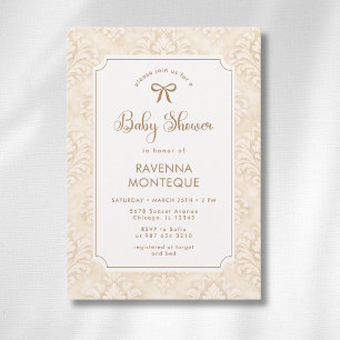 Vintage Ivory Ornament Frame Gold Bow Baby Shower Invitation