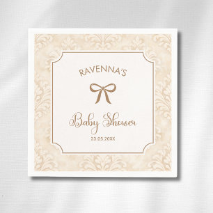 Vintage Ivory Ornament Frame Gold Bow Baby Shower Napkin