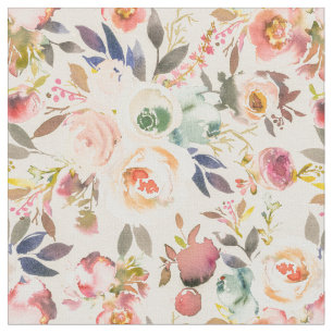 Vintage ivory pink brown watercolor rustic floral fabric