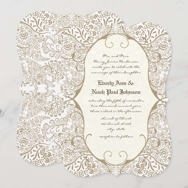 Vintage Ivory Whimsical Victorian Wedding  Invitation (Front/Back)