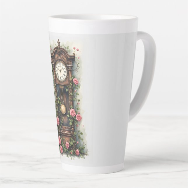 Vintage Ivy Rose Grandfather Clock Latte Mug (Right Angle)