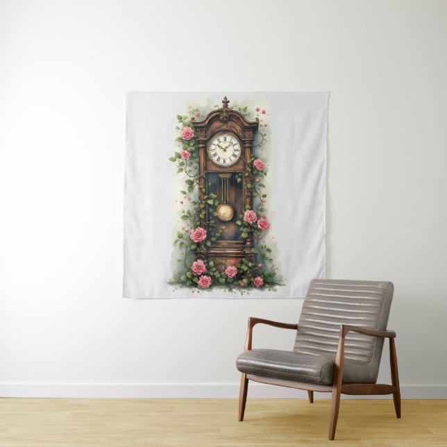 Vintage Ivy Rose Grandfather Clock Tapestry (In Situ)