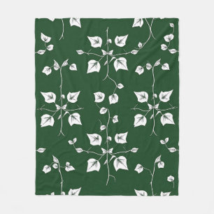 Vintage Ivy Vine Botanical Sketch Forest Green Fleece Blanket