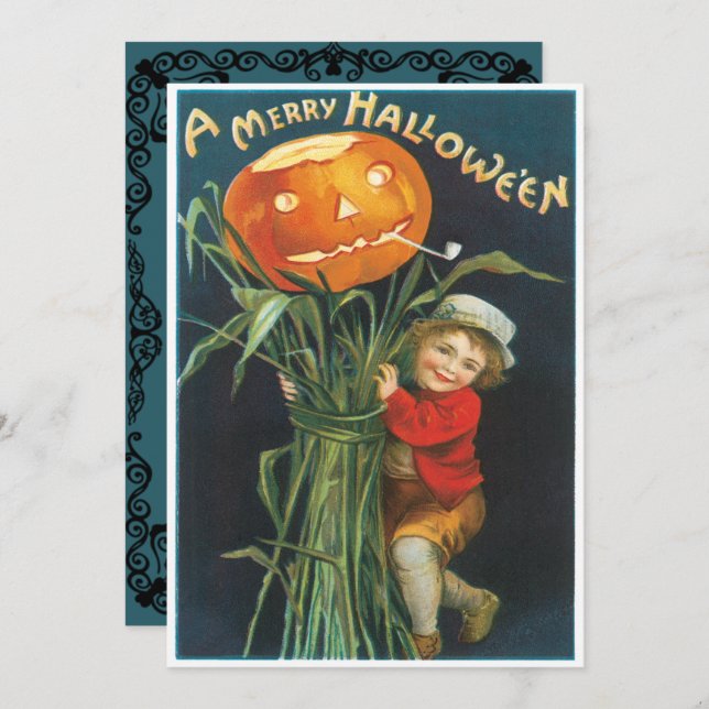 Vintage Jack And The Pumpkin Stalk Halloween Invitation (Front/Back)