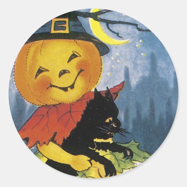 Vintage Jack o' Lantern Child Classic Round Sticker (Front)