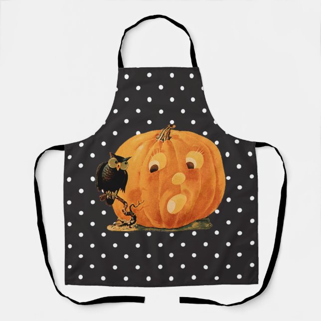 Vintage Jack O Lantern & Owl  Apron (Front)