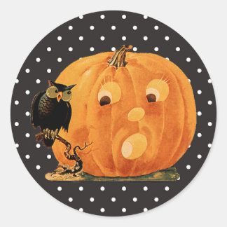Vintage Jack O Lantern & Owl Classic Round Sticker