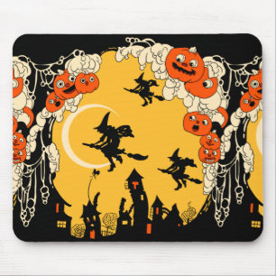 Vintage Jack o' Lanturns and Flying Witches Mouse Pad