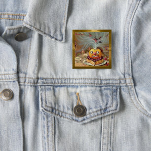 Vintage Jack o'Lantern with Witches Gold Trim 15 Cm Square Badge