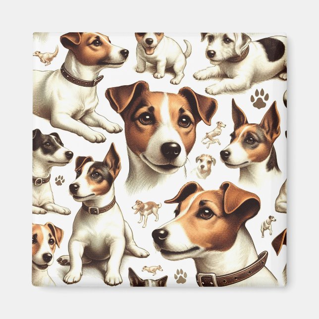 Vintage Jack Russell Terrier Seamless Magnet (Front)