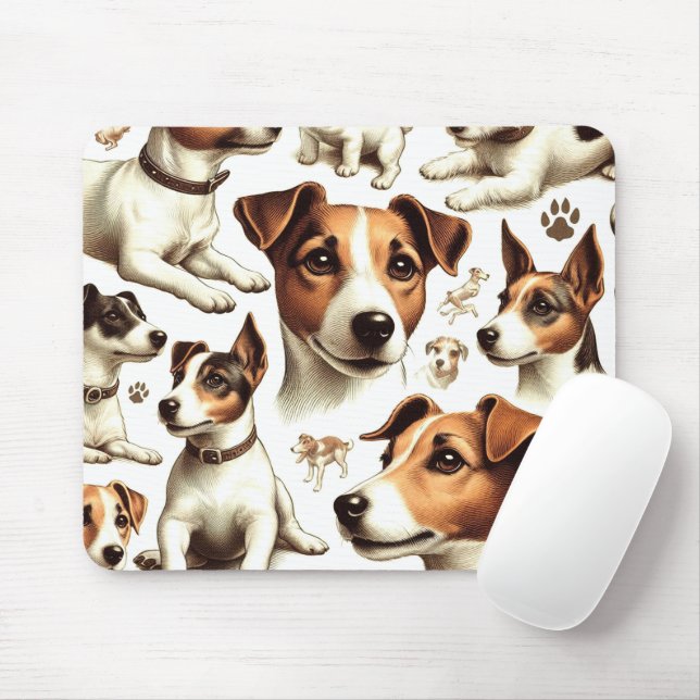 Vintage Jack Russell Terrier Seamless Mouse Pad (With Mouse)