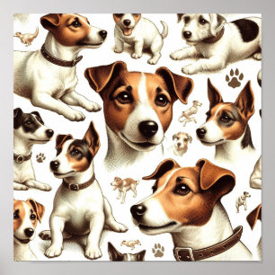 Vintage Jack Russell Terrier Seamless Poster