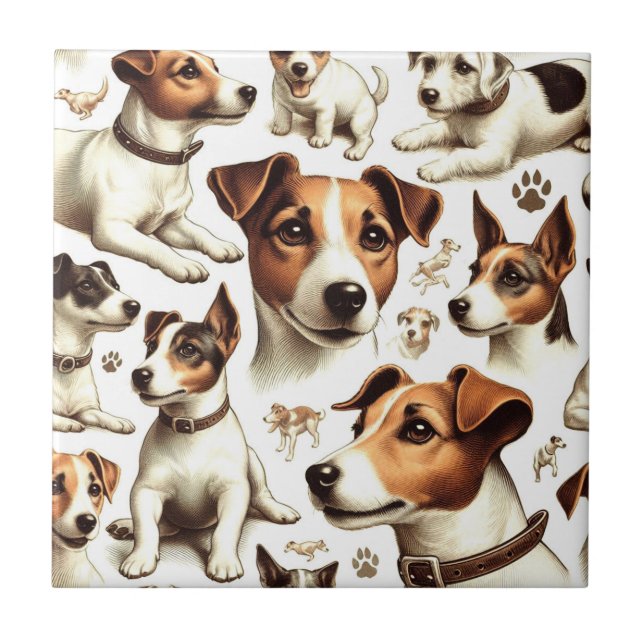 Vintage Jack Russell Terrier Seamless Tile (Front)