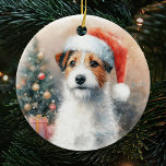 Vintage Jack Russell Terrier Watercolor Christmas Ceramic Tree Decoration<br><div class="desc">Capture the timeless charm of the season with our Vintage Jack Russell Terrier Watercolor Christmas Ceramic Ornament, showcasing an artistic portrayal of your beloved canine companion adorned in a festive Santa hat. This unique ornament adds a touch of nostalgia to your holiday decor, blending the vintage aesthetic with the playful...</div>