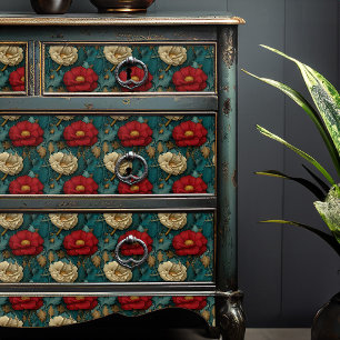 Vintage Jade And Russet Floral Victorian Poppy Tissue Paper