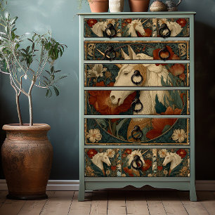 Vintage Jade Floral William Morris Style Unicorn Tissue Paper