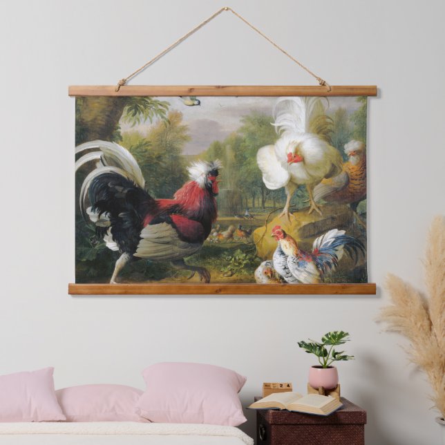 Vintage Jakob Bogdani  The Cockrels Fight   Hanging Tapestry (Bedroom)