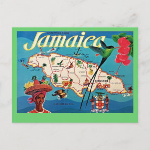 Vintage Jamaica Island Map Postcard