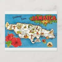 Vintage Jamaica Island Postcard Map