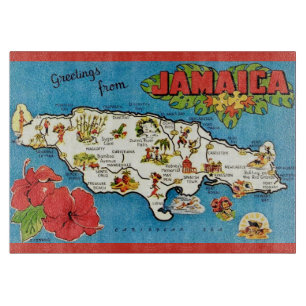 Vintage Jamaica Island Postcard Map Cutting Board
