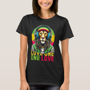 Vintage Jamaican One Love Rasta Lion Headphones Re T-Shirt