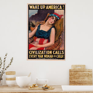 Vintage James Montgomery Flagg   Wake Up America! Poster