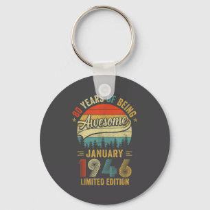 Vintage January 1946 Old 80th Birthday Men Women  Key Ring