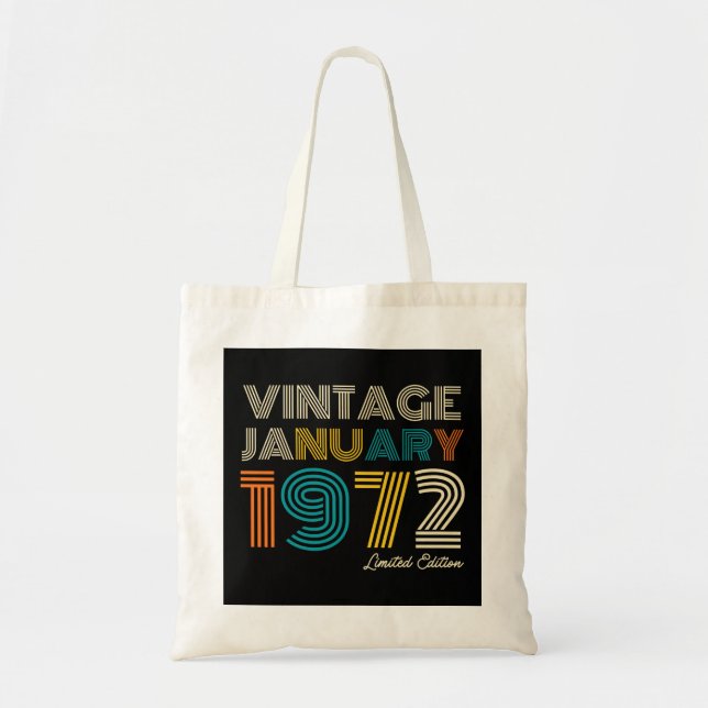 Vintage January 1972 52nd Birthday Tote Bag (Front)
