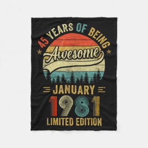 Vintage January 1981 Old 45th Birthday Men Women Fleece Blanket