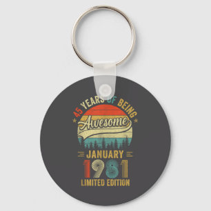 Vintage January 1981 Old 45th Birthday Men Women  Key Ring