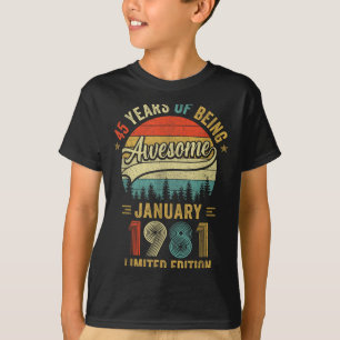 Vintage January 1981 Old 45th Birthday Men Women  T-Shirt