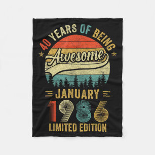 Vintage January 1986 Old 40th Birthday Men Women  Fleece Blanket