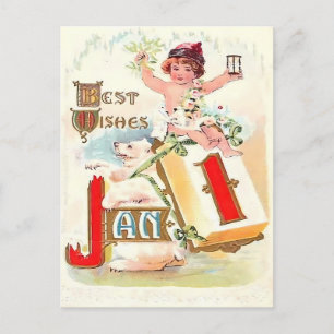 Vintage January 1st 'Best Wishes' New Year's Day  Postcard