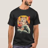 Vintage Japan Art Cat Eating Sushi Retro Japanese