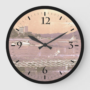 Vintage Japan Mie Mikimoto Pearl Island view Postc Large Clock
