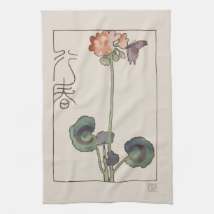 Vintage Japan Spring Floral: Geranium & Butterfly Tea Towel