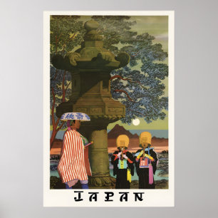 Vintage Japan Travel Poster Ethnic Flute Players