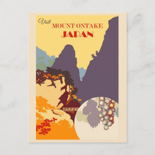 Vintage Japan Visit Mount Ontake Travel Postcard