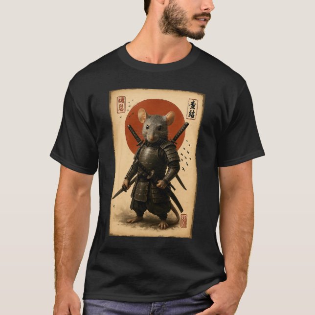 Vintage Japanese Art Anime Graphic Samurai Rat War T-Shirt (Front)