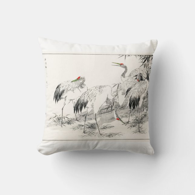 Vintage Japanese Art Cranes And Bamboo Cushion (Front)